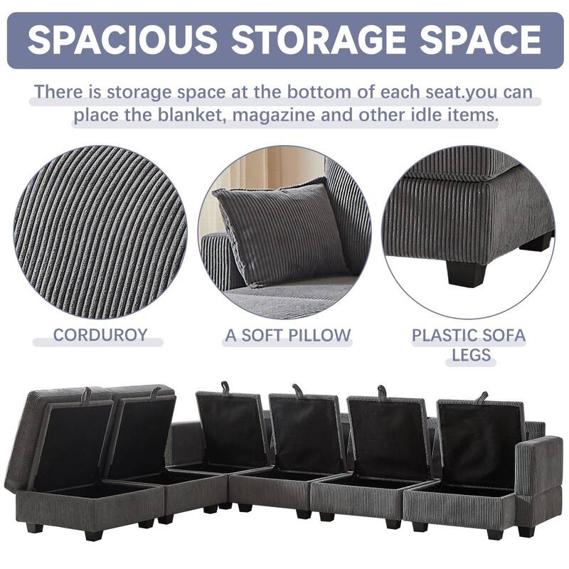 113.5'' Modern U-shaped Corduroy Modular Convertible Sectional Sofa with Storage Ottoman