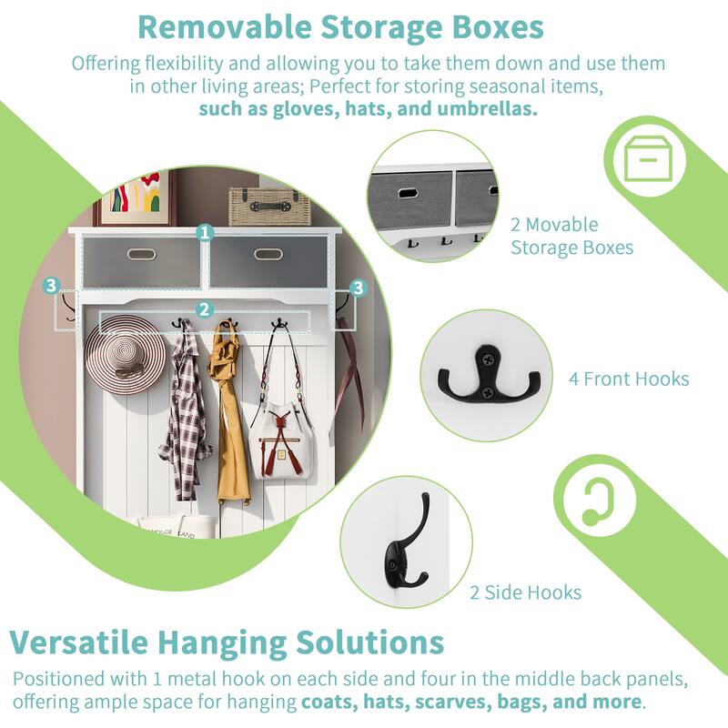 69'' H Hall Tree with 6 Hooks, Bench & Drawers, 3-in-1 Entryway Storage Organizer with Shoe Shelf for Hallway
