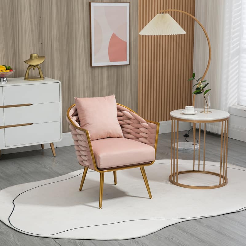 Modern Accent Chair, Woven Dining Chair for Living Room Bedroom (Pink)