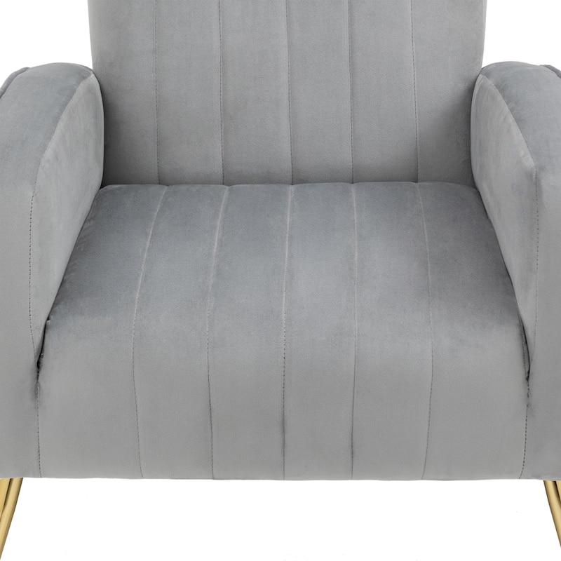 Velvet Stripe Wingback Accent Chair with Metal Legs for Living Room