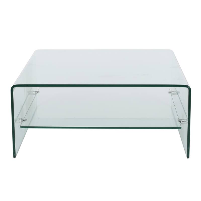 31.5" Modern All Glass Coffee Table with Storage Shelf for Living Room