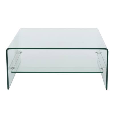 Tempered Glass Coffee Table with Built-in Shelves