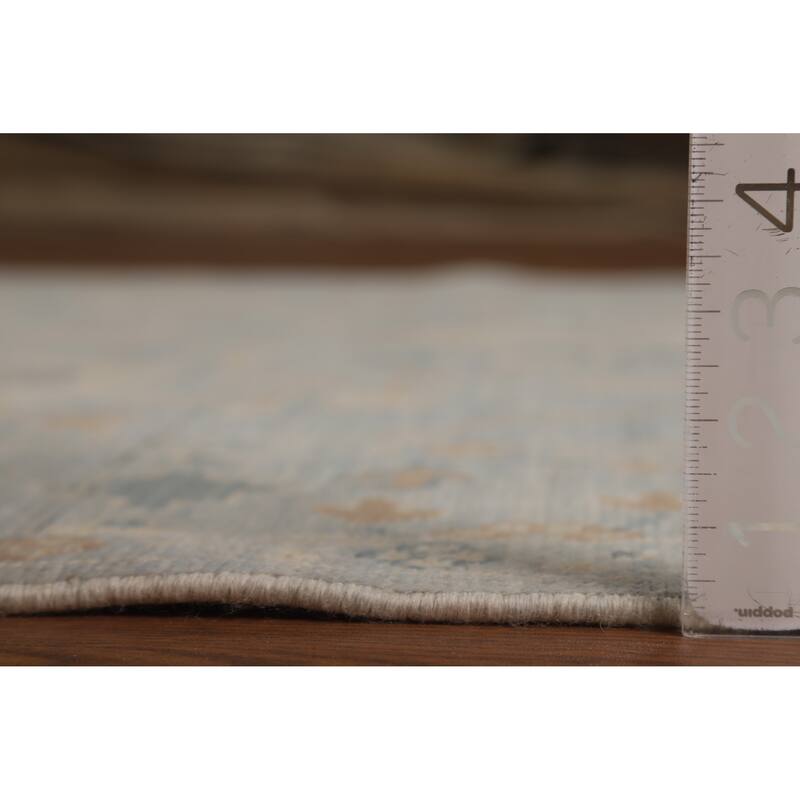 Vegetable Dye Oushak Turkish Rug Hand-Knotted Blue Wool Carpet - 4'11"x 6'11"