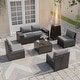 preview thumbnail 94 of 99, Outdoor Patio Furniture Set, All Weather PE Wicker Sectional Conversion Sofa set with Firepit(Optional)