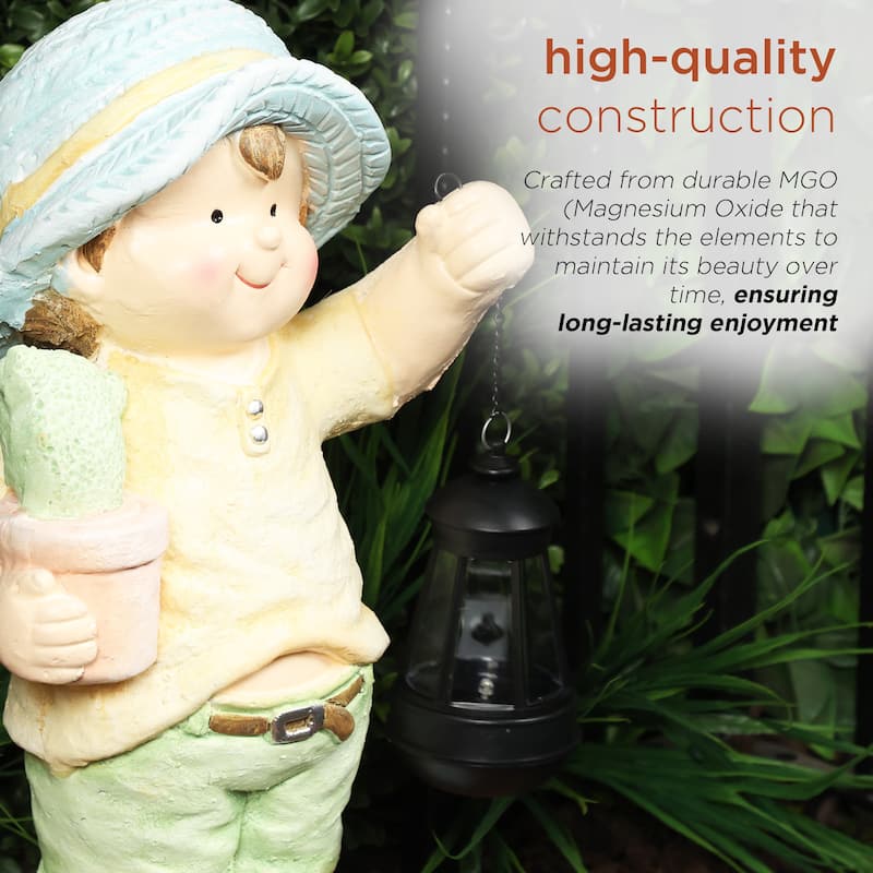 Solar Boy Statue Holding Lantern With LED Light