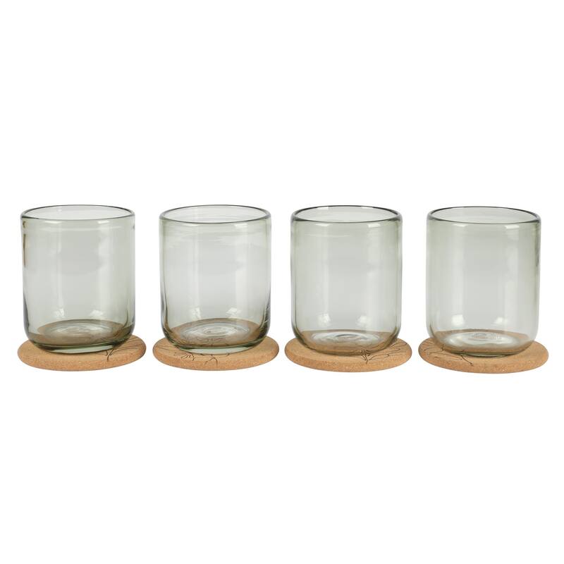 Bloomhouse Sayulita Spring 8 Piece Hand Made 16 OZ Jadeite Colored Glass Double Old Fashioned Set W/ Coasters - Green