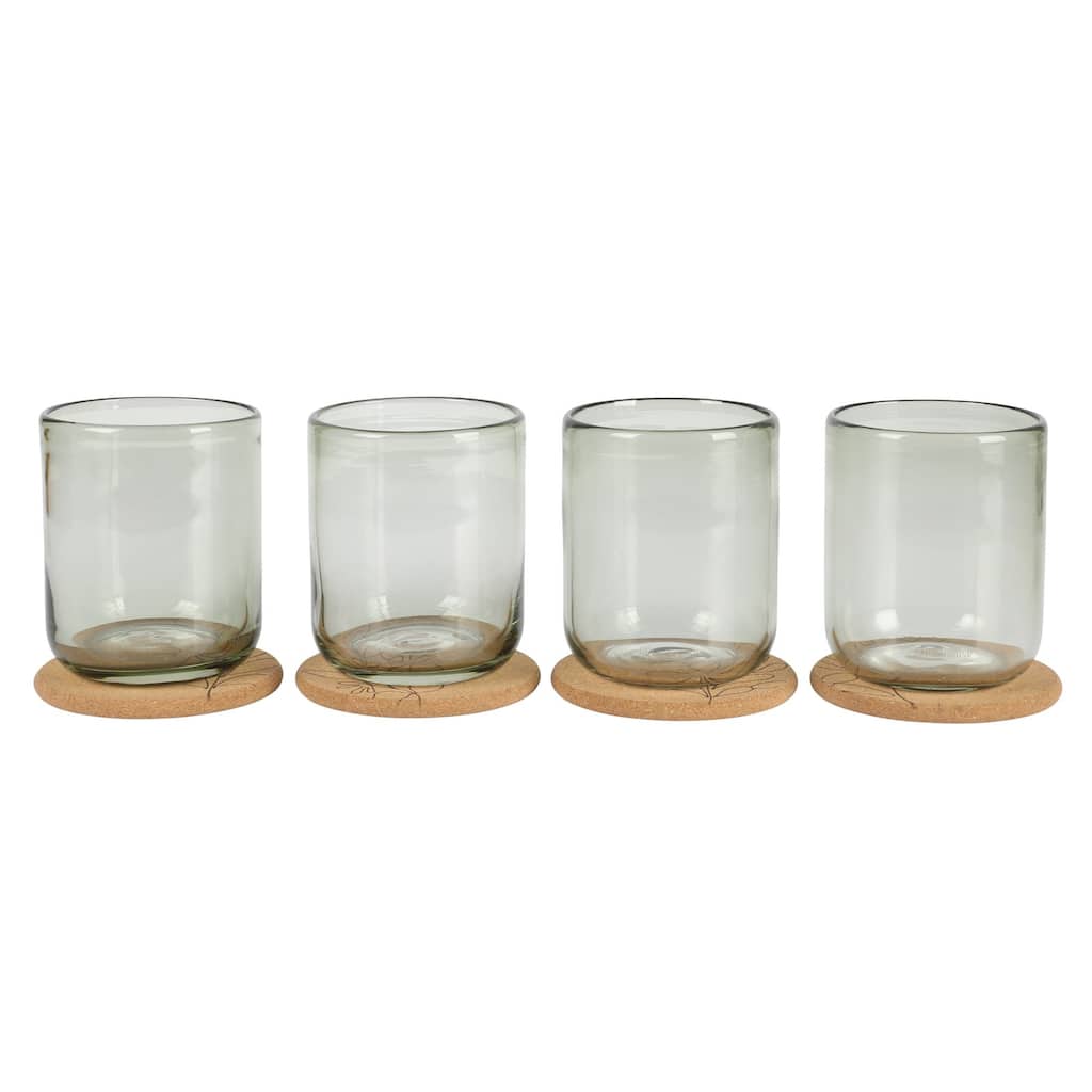 Bloomhouse Sayulita Spring 8 Piece Hand Made 16 OZ Jadeite Colored Glass Double Old Fashioned Set W/ Coasters