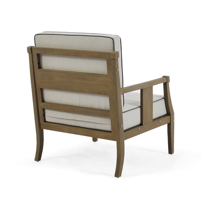 2 Set Brown Wood Outdoor Accent Club Chairs with Water-Resistant Cushions