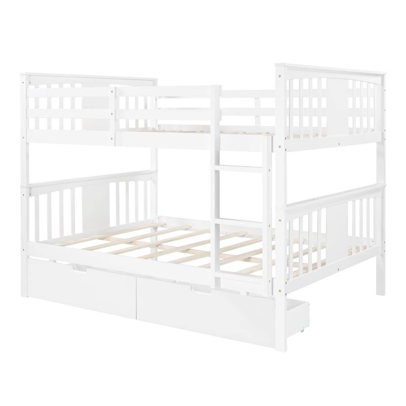 Full over Full Bunk Bed with Under-Bed Drawers and Ladder for Bedroom, Guest Room Furniture
