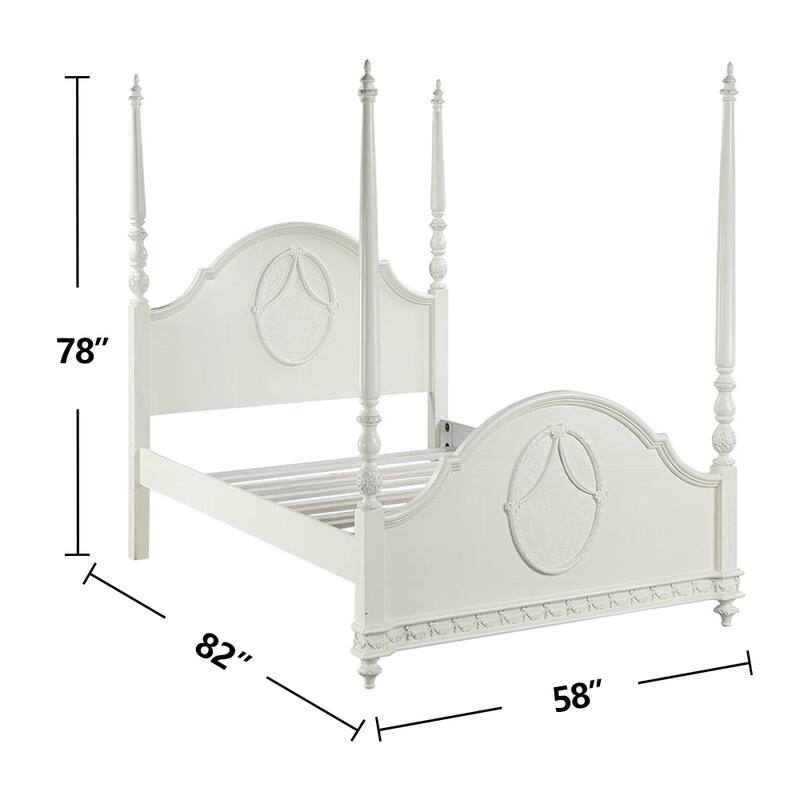 Wooden Post Bed with Arched Headboard and Footboard in Ivory Finish