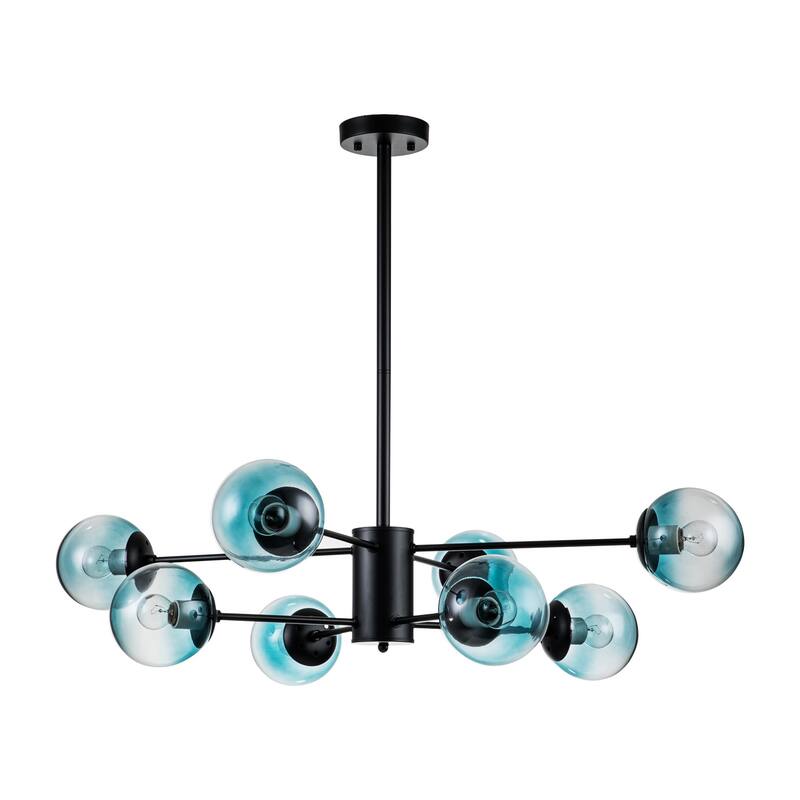 8-Light Modern 2-Tier Sputnik Linear Cluster Gradient Blue Clear Glass Globe Bubble Chandelier