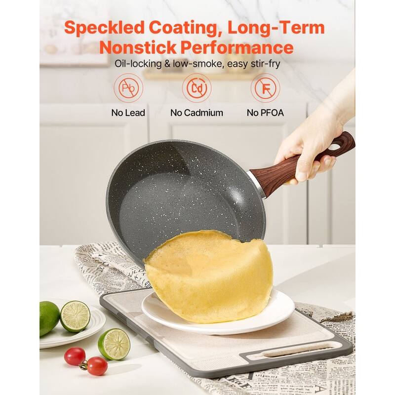 3 Piece Aluminum Frying Pan Set with Nonstick Surface and Stays Cool Handles Suitable for All Stoves