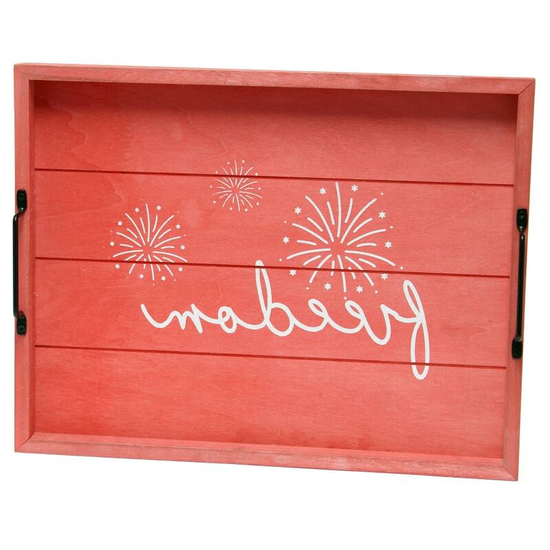 HomeRoots 16" Red And White Freedom Serving Tray With Handles - 15.50 in. x 2.25 in. x 12.00 in.