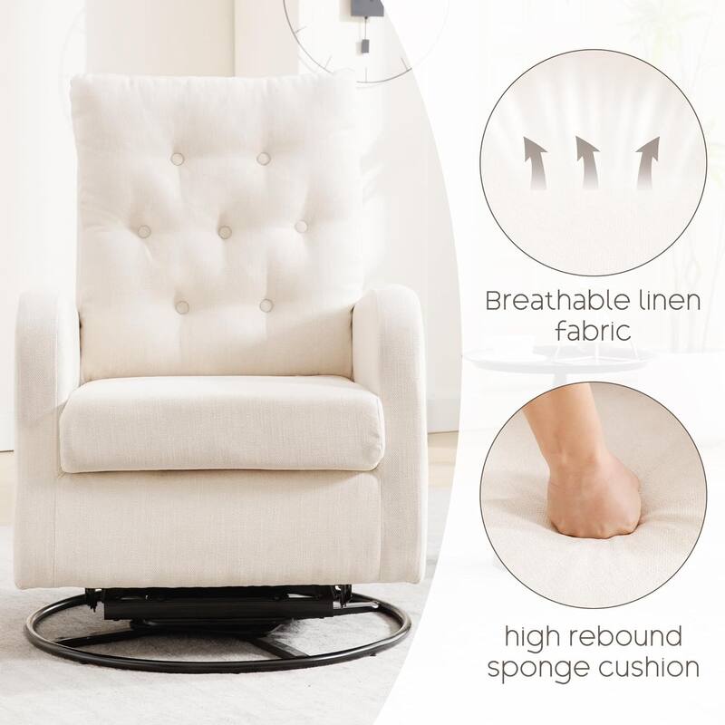 HOMYKA Swivel Rocking Upholstered Armchair Nursery Glider Linen Accent Chairs