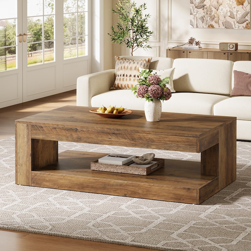 47-Inch Rectangular Coffee Table with Storage for Living Room, Grey - 23.62" D x 47.24" W x 19.69" H