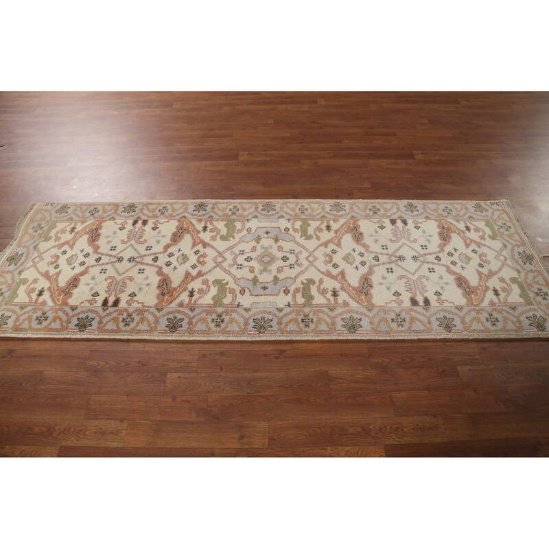 Oushak Indian Runner Rug Hand-Knotted Wool Carpet - 2'7"x 7'9"