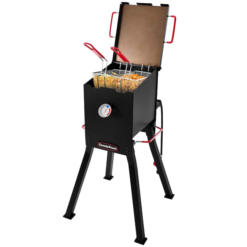 Creole Feast DF02B Outdoor Propane Deep Fryer, 17 QT Oil Capacity with 2 Frying Baskets, Lid & Thermometer, 54,000 BTU