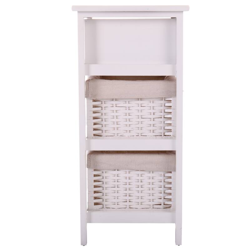 One Drawer Nightstand,End Table with Two Removable Baskets,Storage Bedside Table - White - Wood