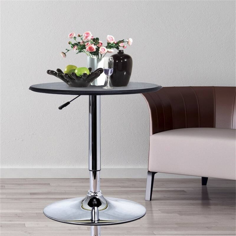Modern Black Faux Leather Swivel Pub Table with Height Adjustable Hydraulic Lift and Steel Base - 25"Dia x 26.5"- 36.5"H