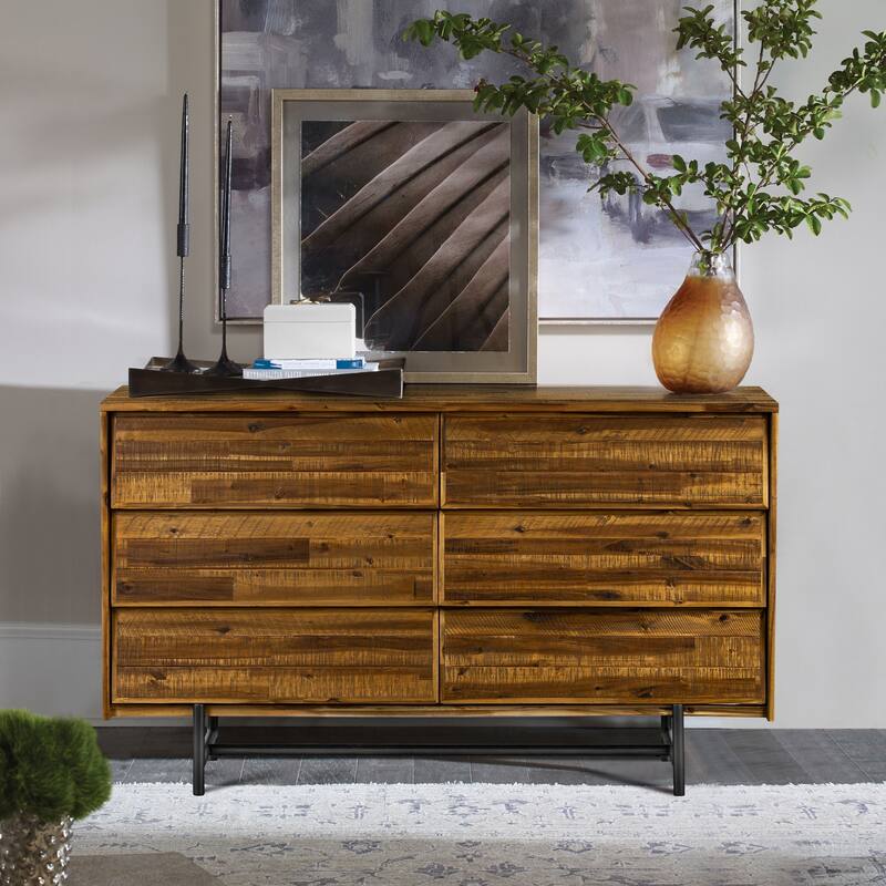 Cusco Rustic Acacia Wood 6 Drawer Dresser - Brown - 6-drawer