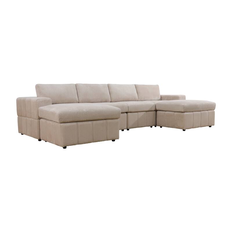 132'' U-Shaped Corduroy Sectional Sofa Couch with Ottomans for Living Room