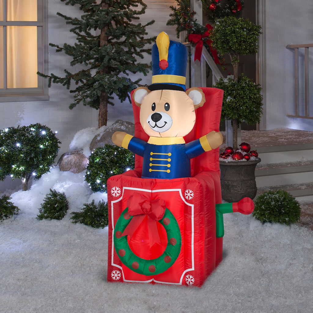 Gemmy Animated Christmas Airblown Inflatable Bear Pop Up, 5 ft Tall, Multicolored