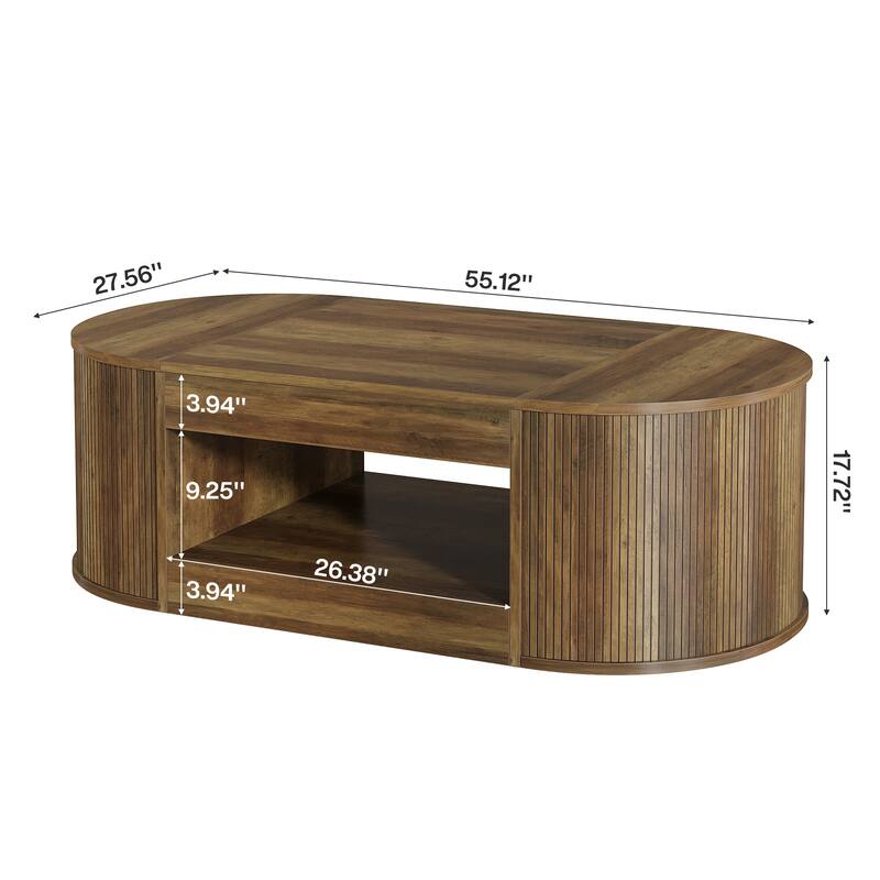 Farmhouse Coffee Table with Storage, 55-Inch Oval Center Table