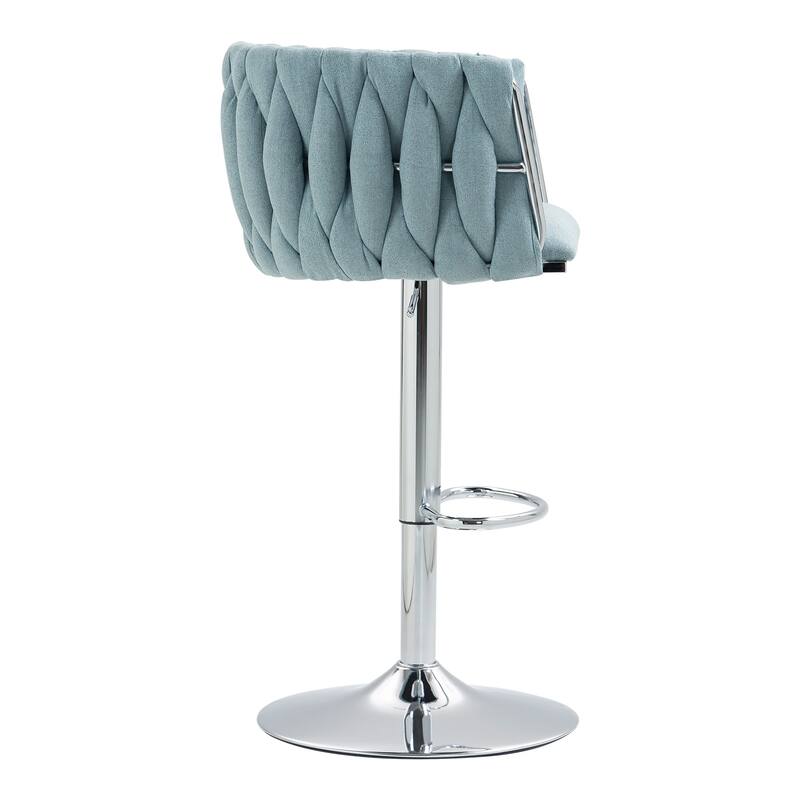 Swivel Fabric Upholstered Bar Stools Set of 2, Adjustable Bar Chairs with Silver Chromed Base
