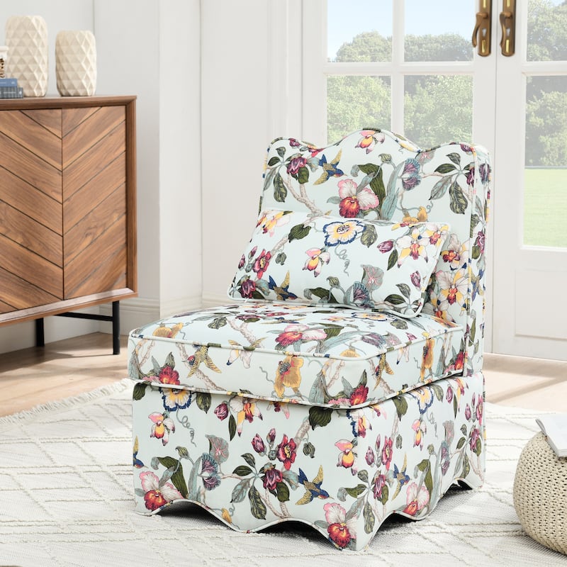 Roomfitters Floral Flannel Accent Chair with Pillow, Armless Upholstered Lounge Chair with Soft Cushion for Living Room - Red