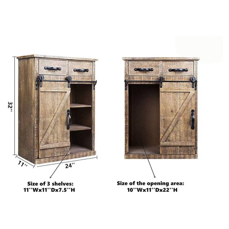 32''H Rustic Storage Cabinet with Sliding Barn Doors Hardware and 2 Drawers