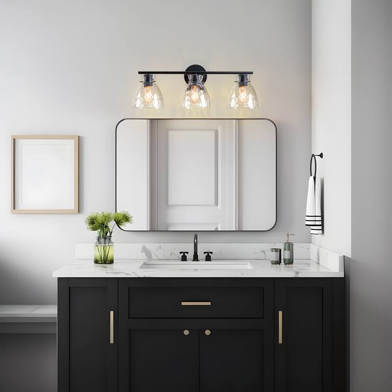 Starsky 3-Lights Modern Dimmable Hammered Glass Bathroom Vanity Light