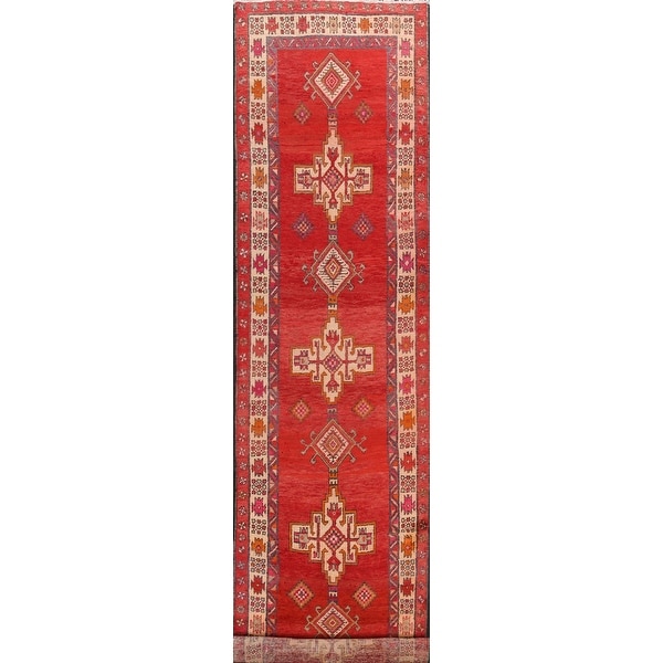 Vintage Red Runner Rug Handmade Oriental Tribal Wool Area Rug CARPET 110x385cm 