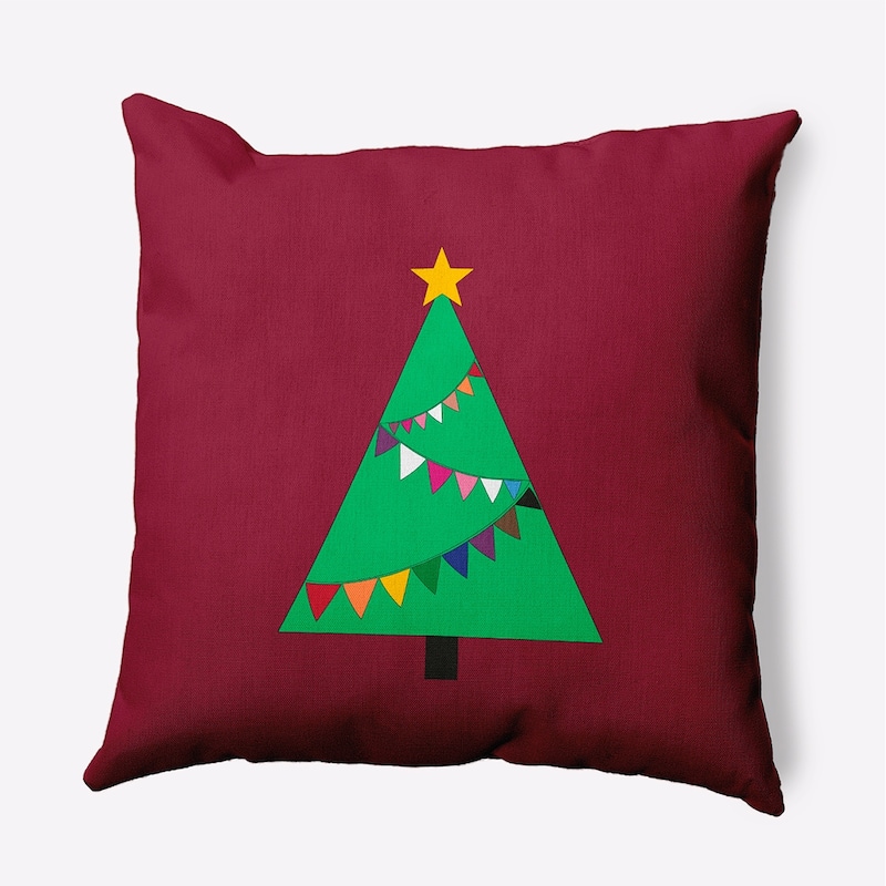 Pride Garland Christmas Tree Indoor/Outdoor Throw Pillow - 20" x 20" - Maroon