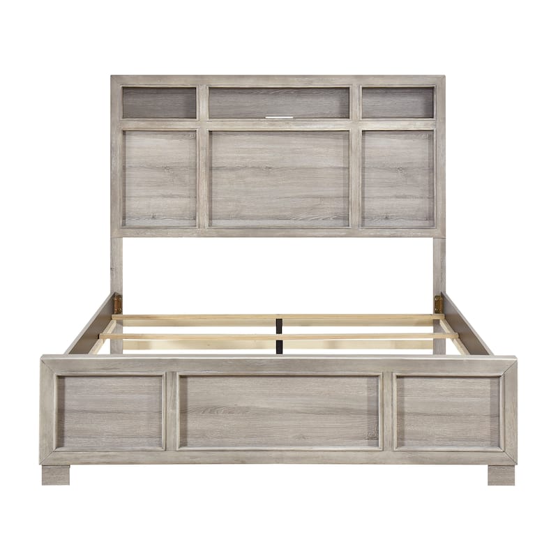 Gray Finish Modern Bedroom Set 3pc Bed and Two Nightstands