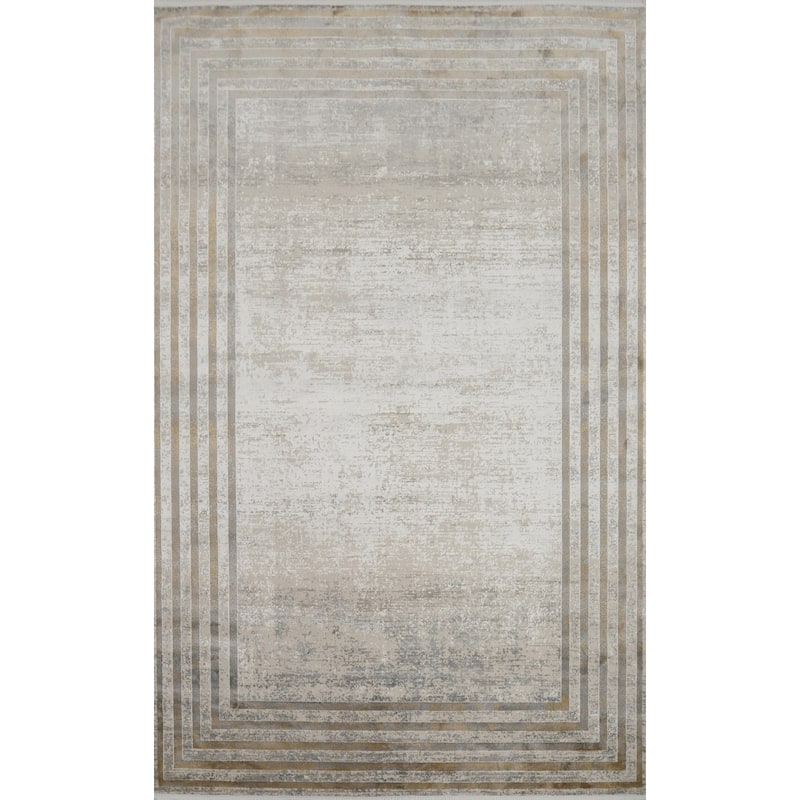Machine Made Oriental Polyester Carpet Geometric Beige & Ivories Distressed Area Rug - 7' 5'' X 5' 2''