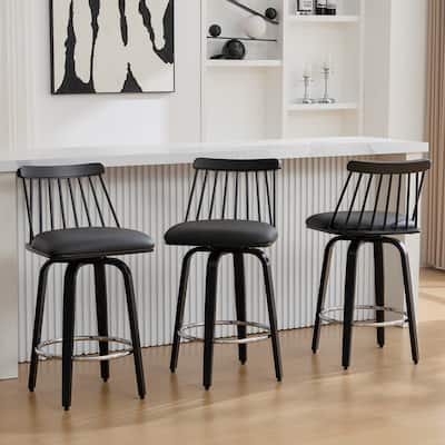 26'' Swivel Counter Height Bar Stool with Spindle Back and Padded Seat - 37.2"H x 18.9"W x 18.9"D