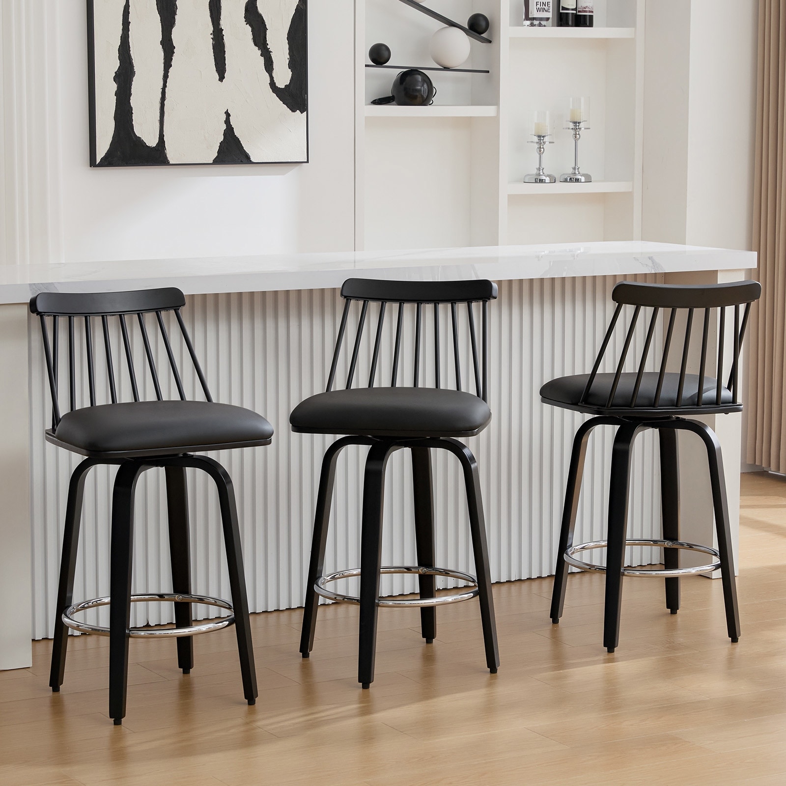 26'' Counter Height Swivel Bar Stool with Spindle Back and Padded Seat - 37.2"H x 18.9"W x 18.9"D