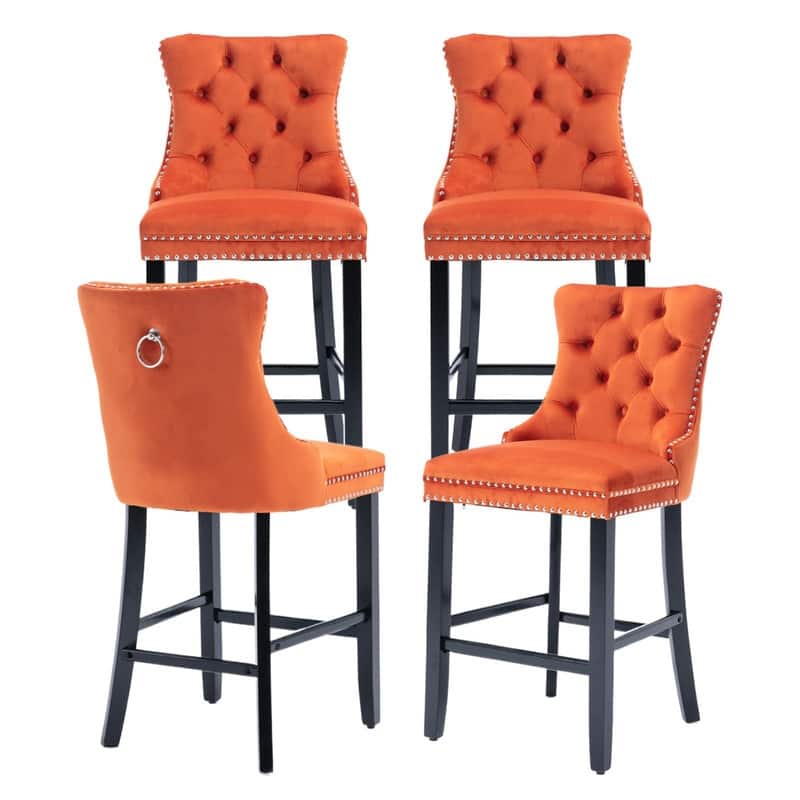 Wing Back Velvet Tufted Nailhead Barstools(Set of 4)