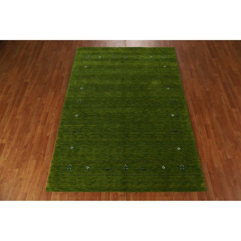 Green Gabbeh Area Rug Hand-Knotted Wool Carpet - 5'3" x 7'7"