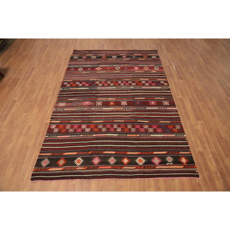 Hand Woven Oriental 100% Wool Carpet Southwestern Tribal Multi-Colored Kilim Area Rug - 9' 10'' X 6' 2''
