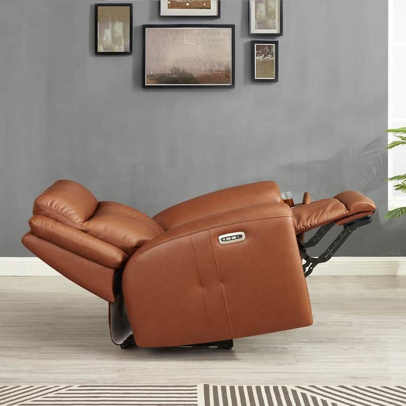 Hydeline Emma Zero Gravity Power Recline and Headrest Top Grain Leather Recliner with Cup Holders