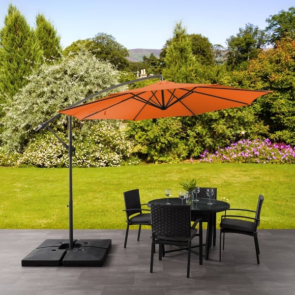 Shop Corliving 9 5 Uv Resistant Orange Patio Umbrella With Base Weights On Sale Overstock 31730716
