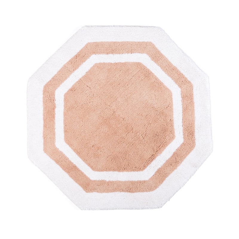 Sherry Kline 32" Hexagon Round Bathmat Framed in Two Tone Colorway - White/Pink Center