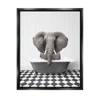 Stupell Elephant Bathing in Tub Framed Floater Canvas Wall Art Design ...