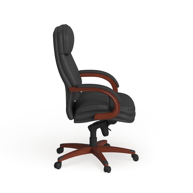 High Back LeatherSoft Chair w/Synchro-Tilt Mechanism, Mahogany Wood Base