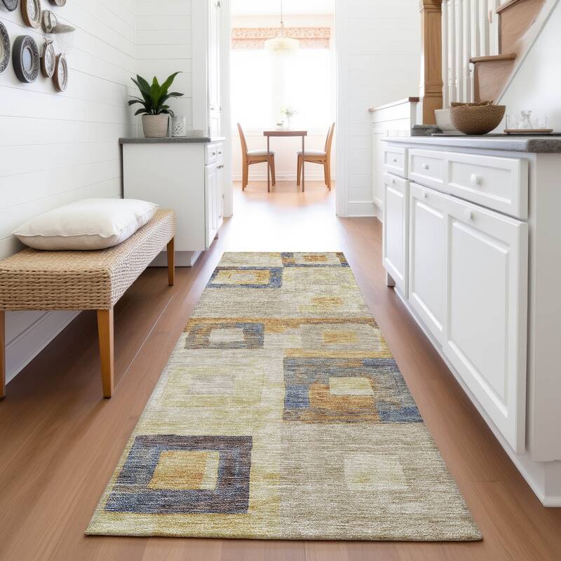 Premium Washable Super Soft Blocky Contemporary Mayfield Rug - Linen - 2'3" x 7'6"