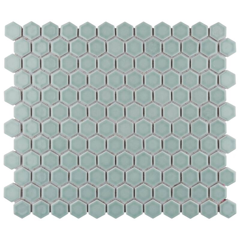 Merola Tile Tribeca 1" Hex Glossy Mist 10-1/4" x 11-7/8" Porcelain Mosaic Floor and Wall Tile - Grey - Case (10 Tiles)