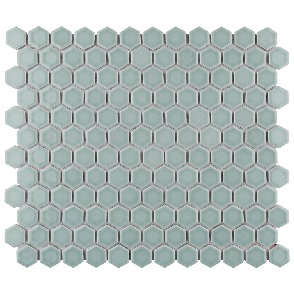 Merola Tile Tribeca 1" Hex Glossy Mist 10-1/4" x 11-7/8" Porcelain Mosaic Floor and Wall Tile