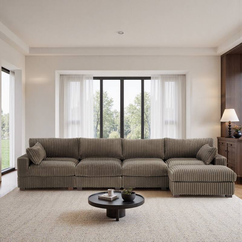 Plush Flannel Modular Sectional Sofa for Living Room