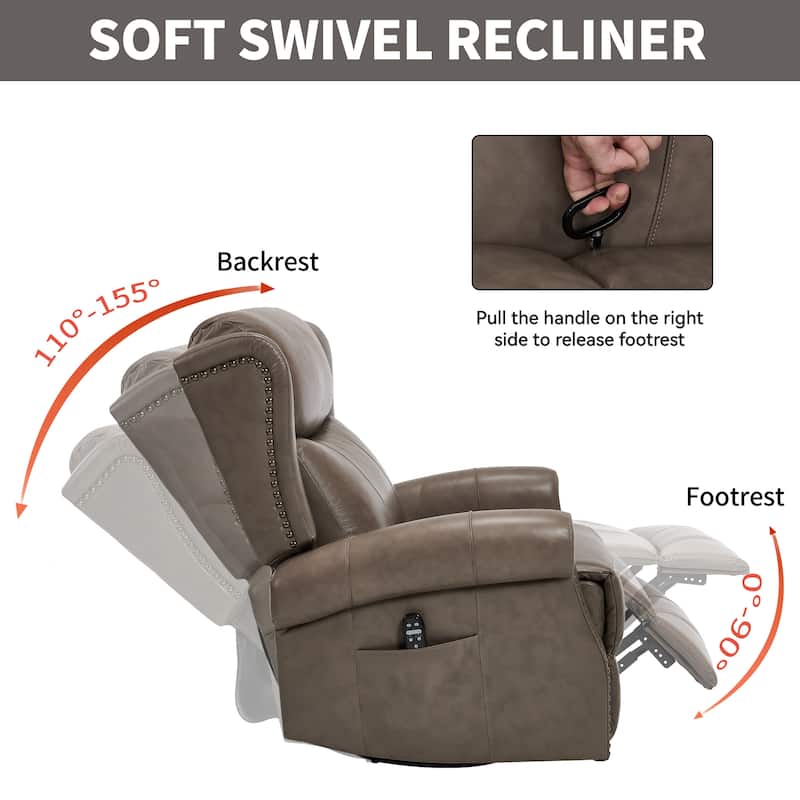 360° Swivel Rocking Recliner with Heat & Massage, Genuine Leather
